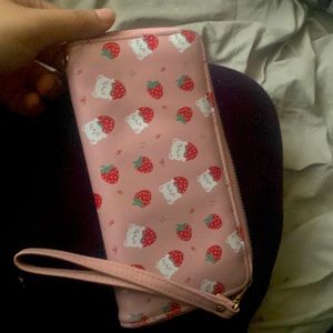 Cute strawberry bear pink wallet